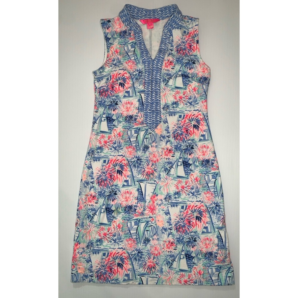 Lilly Pulitzer Larsen Shift Dress XXS Sea To Shining Sea Sailboat Fireworks